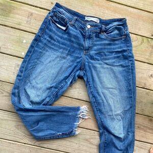 BKE Blue Ankle Cropped Jeans with Distressed Details